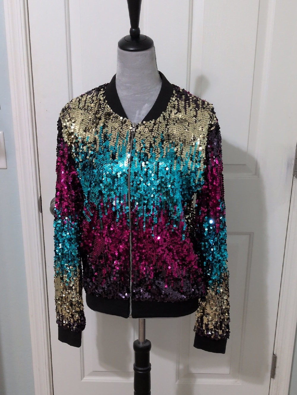 Sequin Ombre Bomber Jacket - Multicolor